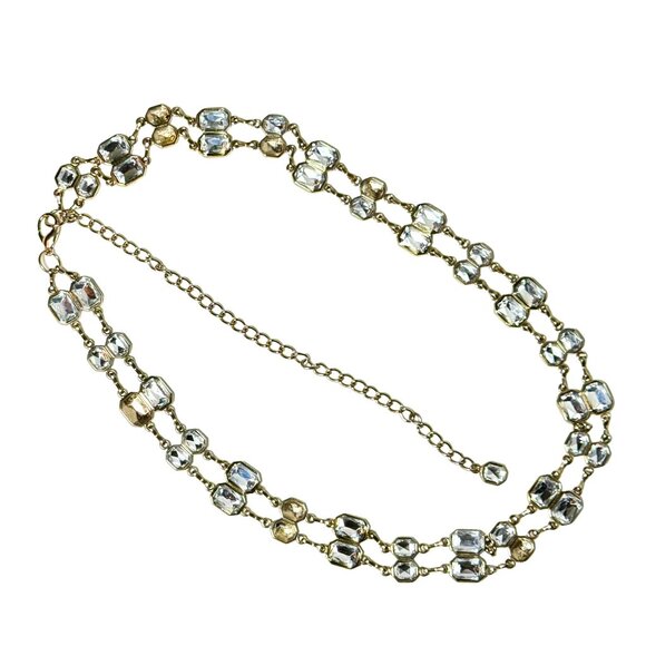 Vintage Women's Chain Jeweled Belt Silver/Gold Jeweled Rhinestone Metal SZ: S-M - Picture 3 of 9